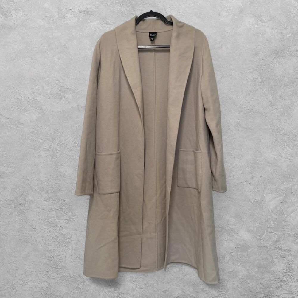 Eileen Fisher Wool Cashmere Blend Duster Blazer M Beige Longline Quiet Luxury